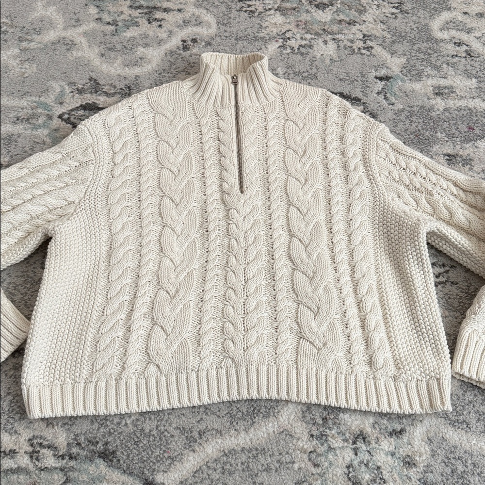 Jenni Kayne Cotton Cable-Knit Zip Sweater Chunky - Picture 5 of 11